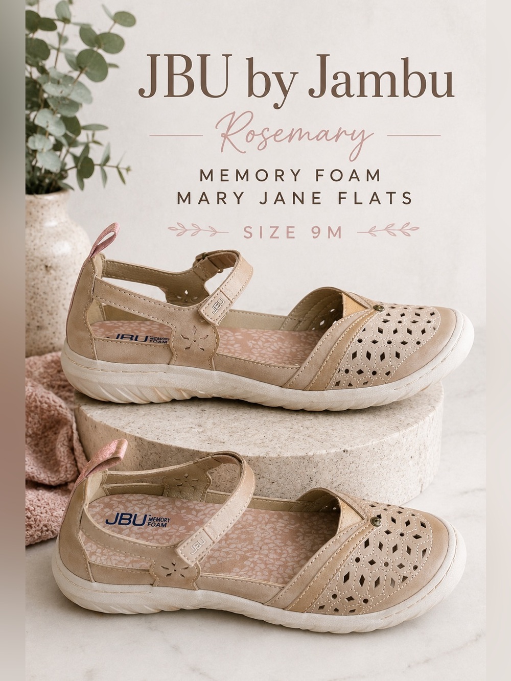 JBU by Jambu Rosemary Beige Mary Jane Flats Memory Foam Size 9M